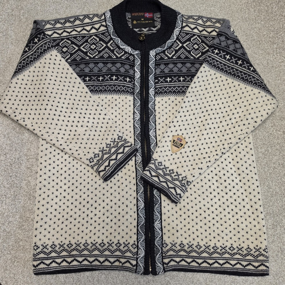 Windfjord Classic Norway Wool Cardigan Sweater M Nordic Fair Isle Full Zip